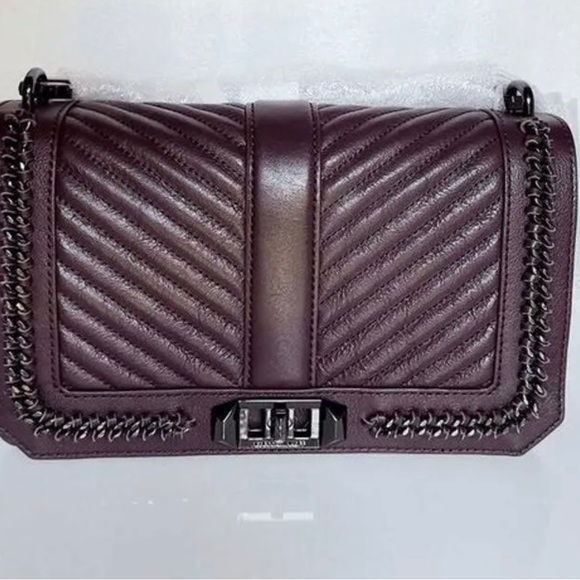 Rebecca Minkoff Chevron Quilted Love
Crossbody with Chain Inset | Currant NWT - Picture 5 of 15